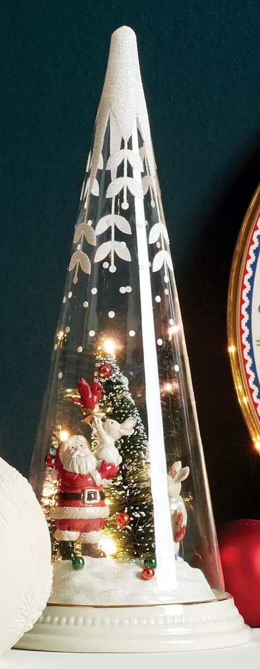 Lenox Merry and Magic Santa and Friends Lit Glass Cone Christmas